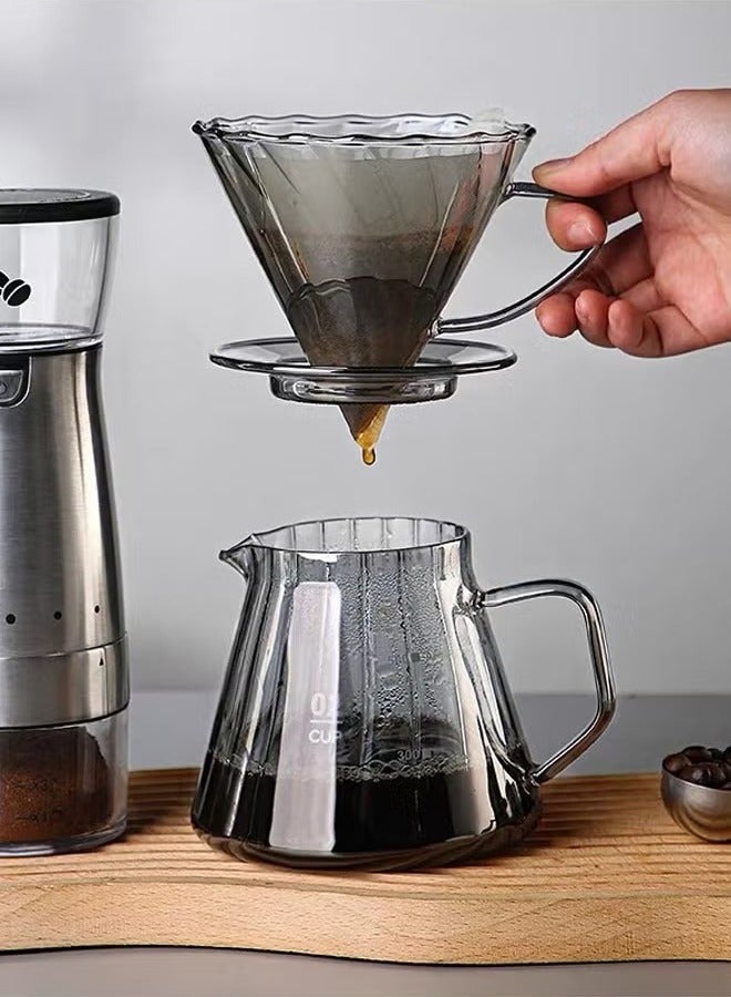 طقم صانع القهوة بالتنقيط V60 خادم قهوة يدوي إبريق شاي زجاج مقاوم للحرارة مع مصفاة قهوة كيميكس سعة 600 مل - Image 2